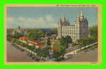 SALT LAKE CITY, UTAH - THE TEMPLE SQUARE - CARD TRAVEL IN 1947 -  ANIMATED WITH CARS - DESERET BOOK CO. - - Salt Lake City