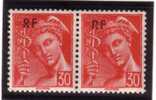 Mercure 30c Rouge Yvert 658, R De RF Cassé, En Paire ** - 1938-42 Mercurius