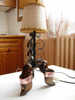 LAMPE DE CHEVET PIED EN FER FORGE ET SABOTS RECOUVERTS DE CUIVRE Ht 34 CM - Luminaires & Lustres