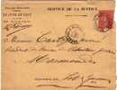 Semeuse Lignée 10c, Dallay 128, Sur Billet De Juge De Paix, 1907 - Tarifs Postaux