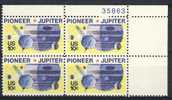 1975 United States  10 Cents  MNH Plate Block Of 4  " Pioneer - Jupiter " - Numero Di Lastre