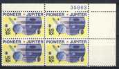 1975 United States  10 Cents  MNH Plate Block Of 4  " Pioneer - Jupiter " - Plattennummern