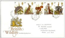 Great Britain 1977 FDC United Kingdom UK, England Badger Squirrel Hedgehog Hare Otter, British Wildlife, London - 1971-1980 Decimale  Uitgaven