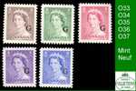 Canada, Overprint G (Unitrade & Scott # O33 - O37), Comlpete Set - Mint VF - Unused Stamps