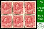 Canada (Unitrade & Scott # 109 Sheet Of 6 Stamps - Admiral Issue) (Mint) VF - Nuovi