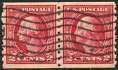 US #413 XF Used 2c Washington Coil Pair From 1912 - Roulettes