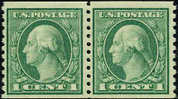 US #490 Mint Never Hinged 1c Washington Coil Pair From 1916 - Roulettes