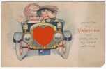 VALENTINE GREETING Boy & Girl In AUTO W HEART GRILL C-1920 - Saint-Valentin