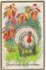 THANKSGIVING GREETING Turkey & Fall Leaves EMBOSSED 1914 - Giorno Del Ringraziamento