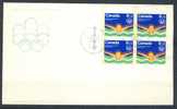 1975 Canada Cachet  FDC Semipostal Plate Block Of 4   " # 1 Olympic Water Sports " Official Post Office Issue - 1971-1980