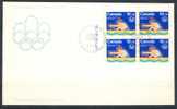 1975 Canada Cachet  FDC Semipostal Plate Block Of 4   " # 2 Olympic Water Sports " Official Post Office Issue - 1971-1980