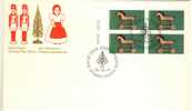 1979 Canada Cachet FDC Plate Block Of 4 " Christmas WOODEN HORSE " Official Post Office Issue - 1971-1980