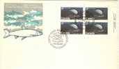 1980 Canada Cachet FDC Plate Block Of 4 " ENDANGERED WILDLIFE-ATLANTIC WHITEFISH " Official Post Office Issue - 1971-1980