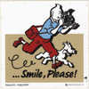 Hergé. AUTOCOLLANT PUB. TINTIN REPORTER PHOTOGRAPHE. SMILE, PLEASE ! Hergé Licensing 1992. Fond Bronze. - Autocollants