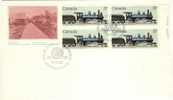 1984 Canada Cachet FDC  Plate Block Of 4 " CANADIAN LOCOMOTIVES 2 " Official Post Office Issue - 1981-1990
