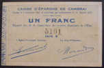 Cambrai Caisse D'épargne 1 Franc Pirot 59-506 R1 TTB - Notgeld