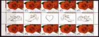 1999 - Australian Greetings 45c Romance RED ROSES Gutter Strip Stamps MNH - Neufs