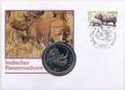 Deutschland/Liberia 2001 Bedrohte Tierarten - Panzernashorn Numisbrief - Neushoorn