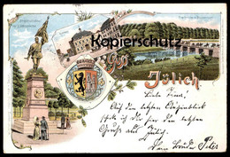 ALTE LITHO POSTKARTE GRUSS AUS JÜLICH 1897 KRIEGERDENKMAL ROERBRÜCKE BRÜCKENKOPF WAPPEN Ansichtskarte AK Cpa Postcard - Jülich