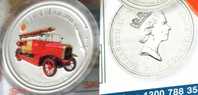 COOK  ISLANDS $1 FIRE ENGINES LOSCHFAHRZEUG 1923 FRONT COLOURED QEII  BACK 2006 PROOFLIKE READ DESCRIPTION CAREFULLY !!! - Cook