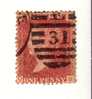 1858-64 Nº 26 Rojo 1p. Plancha 166 BQQB - Gebraucht