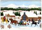 Carte De Voeux Dessin Naïf  Traîneau, Chevaux, Village, Neige ... Winter In The Cariboo -New Year In The Snow... - Sonstige & Ohne Zuordnung