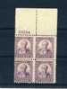 - ETATS-UNIS 1921/40 . BLOC DE 4 TIMBRES DANIEL WEBSTER BORD DE FEUILLE AVEC N° - Neufs