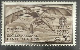 ITALIA REGNO ITALY KINGDOM 1932 SOCIETA' DANTE ALIGHIERI POSTA AEREA AIR MAIL CENT. 50 MNH - Luchtpost