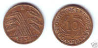 Germany 10 Reichspfennig 1930 A - 10 Rentenpfennig & 10 Reichspfennig