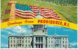 Greetings From Providence RI, State Capitol Building, American Flag, On 1950s/60s Vintage Postcard - Providence