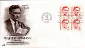 ★USA - FDC - 1985 - AMERICAN JOURNALIST - W. LIPPMANN - BLOC DE 4 - JOURNAUX (067) - 1981-1990