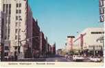 Spokane WA, Riverside Avenue Animated Street Scene, Autos, Business Signs On C1970s Vintage Postcard - Spokane