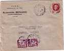 TAXE 50c EN PAIRE/LETTRE DE CARCASSONNE 15-9-1943 - 1859-1959 Lettres & Documents