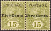 Ceylon #152b (SG #233e) Mint Hinged "Revenue" Omitted, Expertized PAIR From 1890 - Ceylan (...-1947)