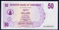 ZIMBABWE :  50  Dollars - Bearer Cheque - 2006 - UNC - Zimbabwe