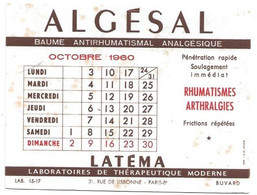 Buvard Algesal Calendrier Mois Octobre 1960 - Produits Pharmaceutiques