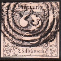 THURN & TAXIS 1852 Freimarken Ziffern 2 Gr Schwarz Auf Rot Michel 5 - Used