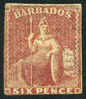 Barbados #8 Mint No Gum 6p From 1859 - Barbades (...-1966)