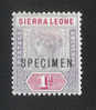 Afrique - SIERRA  LEONE : N° 32 * Surchargé "SPECIMEN" - Rare ... - Sierra Leone (...-1960)
