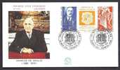 LETTRE D´ANDORRE - THEME : GENERAL DE GAULLE- FDC NUMÉROTÉE 199- TRIPTYQUE HOMMAGE DU 23-10-1990 - De Gaulle (Général)