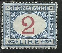 ITALIA REGNO ITALY KINGDOM 1903 SEGNATASSE POSTAGE DUE TASSE TAXES TAXE LIRE. 2 MNH OTTIMA CENTRATURA - Segnatasse