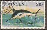 ST VINCENT - 1975 $10 Fish - Blue Marlin. Scott 425. Used - St.Vincent (1979-...)