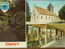 95 - OSNY - La Viosne, L'Eglise Et Le Centre Commercial. Multivues Avec Blason - Osny