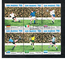 SAN MARINO -  UNIF.1279.1284   - 1990 CAMPIONATI MONDIALI DI CALCIO ITALIA '90 - USATI DA FOGLIETTO (USED)° - Hojas Bloque