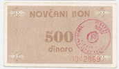 BOSNIA:  500 Dinara ND(1992) XF+ *P-49a  * Handstamp TRAVNIK - Bosnia And Herzegovina