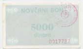 BOSNIA:  5000 Din ND(1992) AU *P-51b *hnds. NOVI TRAVNIK  *CAT. VALUE IS $ 350 - Bosnia Erzegovina