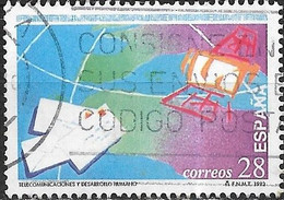 SPAIN 1993 World Telecommunications Day - 28p  Letters, Map And Satellite AVU - Oblitérés