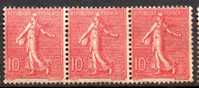 France ; 1903/24 ; Mth; N°Y:129c(rose Foncé) ;neuf* ; Gomme Mate ;bande De 3; Cote** : 120.00e. - 1903-60 Semeuse Lignée