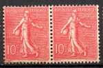 France ; 1903/24 ; Mth; N°Y:129c(rose Foncé) ;neuf*sans Charnière ;gomme Mate  ;bloc De 2; Cote** : 80.00e. - 1903-60 Sower - Ligned