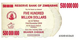 ZIMBABWE $500 MILLION BEARER CHEQUE RED MOTIF FRONT DATED 02-05-2008-ED31-12-2008 READ DESCRIPTION CAREFULLY !!! - Zimbabwe